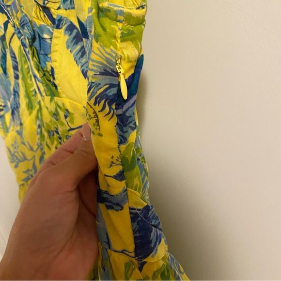 Banjanan Yellow Blue Cotton Bird Floral Mini Dress XS - Picture 9 of 11
